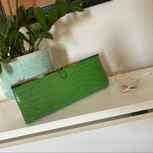 Green faux alligator clutch